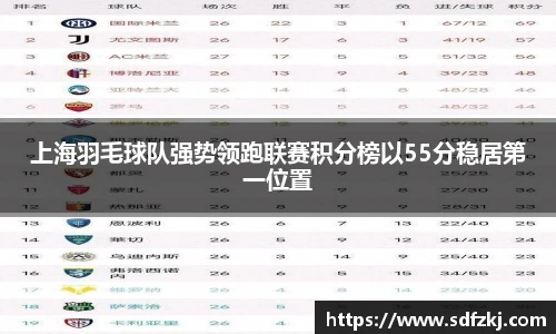 上海羽毛球队强势领跑联赛积分榜以55分稳居第一位置